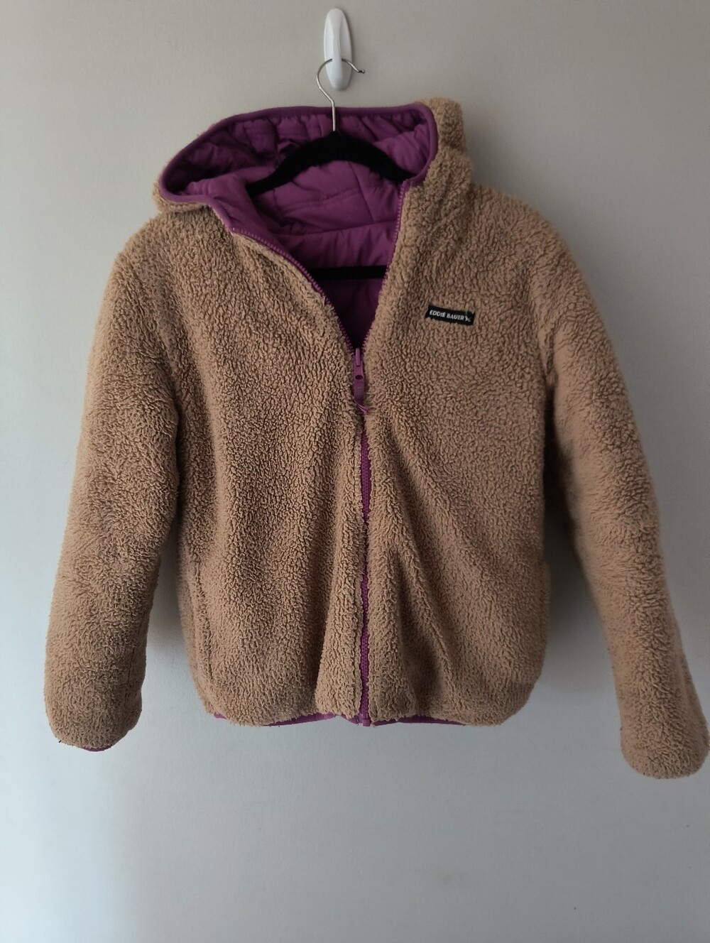Eddie Bauer Brown Blue Purple Reversible Girls Jacket Size L